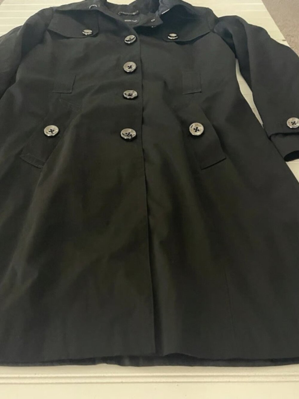 London Fog Women's Size M Black Double Breasted Mid-Length Trench Coat - Picture 4 of 12